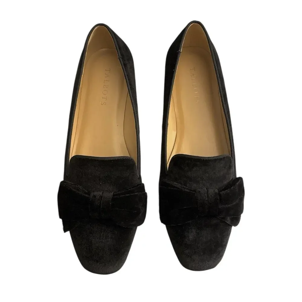 Talbots Stella Double Bow Nappa Loafers Black Velvet NWOB